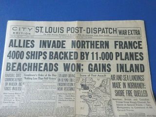 June 6,  1944 St Louis Newspaper,  Allies Invade Normandy,  Stan Musial