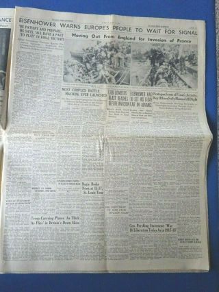 June 6,  1944 St Louis Newspaper,  Allies Invade Normandy,  Stan Musial 6