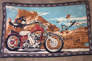 Vintage David Mann Ghost Rider Tapestry Harley Easyrider Biker Hells Angels Art