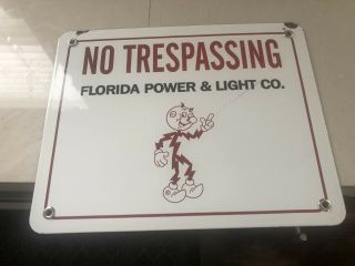Reddy Kilowatt Porcelain Sign Vintage Florida Power & Light No Trespassing