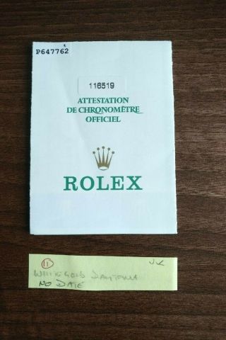 Rolex Daytona 116519 Guarantee Certificate - Uk - Rare - Collectors - No Date