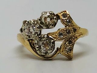14k Yellow Gold Vintage Diamond Ring With European Cut Diamonds.  75 Carats