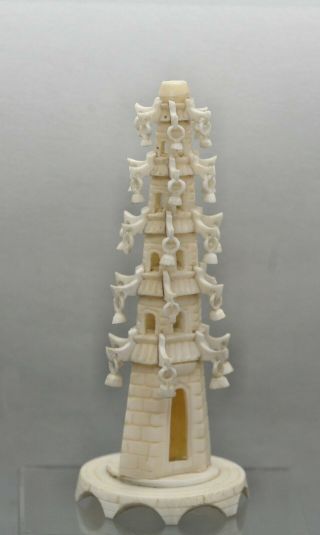 Delicate Vintage Chinese Hand Carved Pagoda Made Of Buffalo Bones