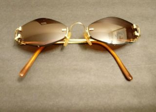 Cartier Capri Vintage Classic Rimless Gold Amber Lens France Sunglasses 135[]20