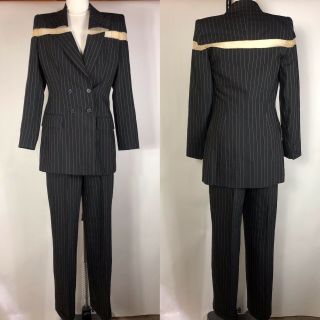 Rare Vtg Alexander Mcqueen Ss1998 Sheer Panel Black Pinstripe Suit 40 S