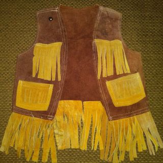 Vintage 1970s Size 4 - 5t Childs Leather Cowboys & Indians Fringe Vest