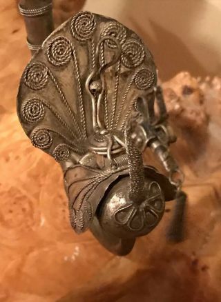 Vintage Antique Chinese Silver Tone Filigree Smoking Pipe With Peacock