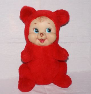 1950s Rushton 14 " Plush Smiling Red Teddy Bear Happy Rubber Face Stuffed Animal