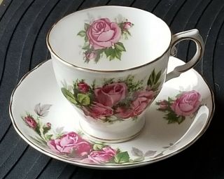 Vintage Tuscan Fine English Bone China Tea Cup & Saucer Deep Pink Moss Rose