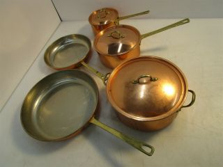 Vintage Set Of Copper Lined Cookware: Pots & Pans