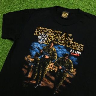Vtg 3d Emblem Army Military Special Forces Motorcycle Trucker T Shirt