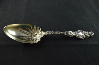 Whiting Division Lily Sterling Silver Salad Serving Spoon W/ Gold Wash - 9 "