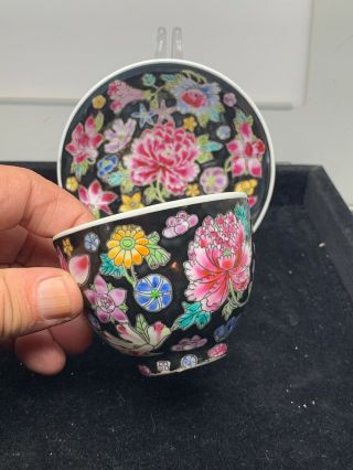 Vintage Oriental Flowers Demitasse Tea Cup And Saucer Lt1
