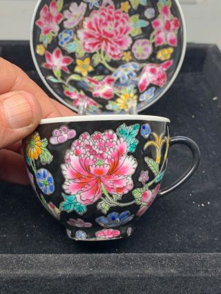 Vintage Oriental flowers Demitasse Tea Cup And Saucer Lt1 2