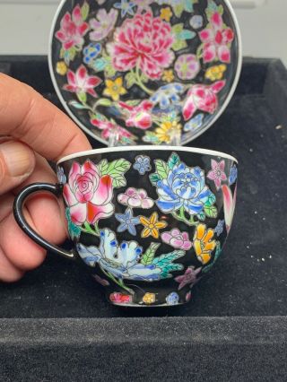 Vintage Oriental flowers Demitasse Tea Cup And Saucer Lt1 3