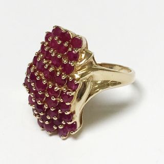 Vintage Large 14k Yellow Gold Cluster Ruby Stone Ring Size 9