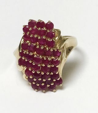 VINTAGE LARGE 14K YELLOW GOLD CLUSTER RUBY STONE RING SIZE 9 2