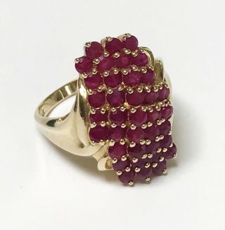 VINTAGE LARGE 14K YELLOW GOLD CLUSTER RUBY STONE RING SIZE 9 3