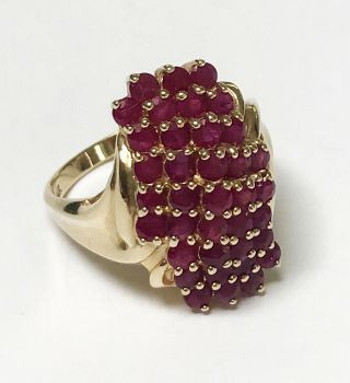 VINTAGE LARGE 14K YELLOW GOLD CLUSTER RUBY STONE RING SIZE 9 9