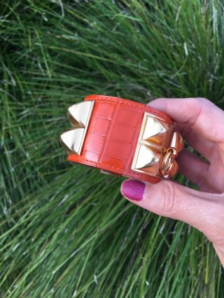 RARE Hermes Orange Gator Collier de Chien CDC Bracelet Gold Hardware GHW 3
