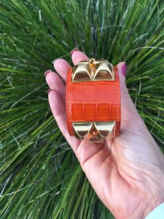 RARE Hermes Orange Gator Collier de Chien CDC Bracelet Gold Hardware GHW 4