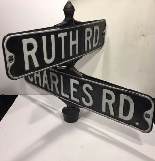 Vintage Antique Double Sided Corner Street Sign Charles Rd And Ruth Rd