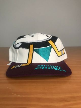 Vintage 90s Anaheim Mighty Ducks Snapback Hat Cap The Game Big Logo
