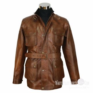 Real Leather Jacket Belt Vintage Distress Brown Motorbike Mens Panther Lamb Hide