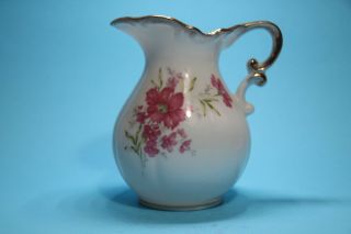 Vintage Pitcher/ Creamer White With Flowers And Gold Trim