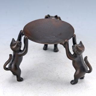 Chinese Collectable Bronze Hand Carved Three Cats Brush Washers 98210 2