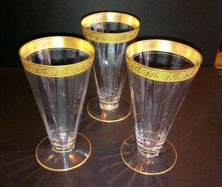 Set Of 3 Antique Gold Gilted Rimmed Pilsner Type Glasses