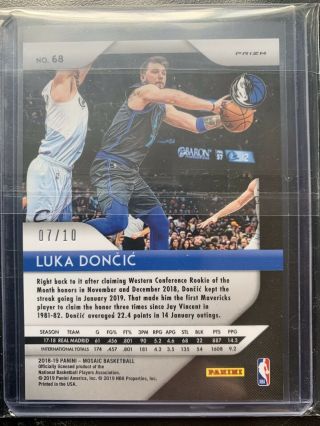 Luka Doncic Rookie Prizm Gold Mosaic 7/10 Rare Card 2