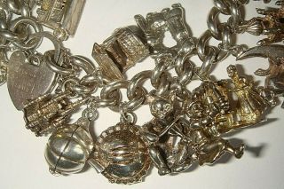 RARE UNIQUE VINTAGE SILVER ' FAIRY TALE/NURSERY RHYME ' CHARM X 33 BRACELET - 188g 2