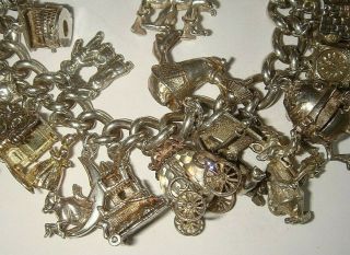 RARE UNIQUE VINTAGE SILVER ' FAIRY TALE/NURSERY RHYME ' CHARM X 33 BRACELET - 188g 3