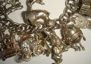 RARE UNIQUE VINTAGE SILVER ' FAIRY TALE/NURSERY RHYME ' CHARM X 33 BRACELET - 188g 4