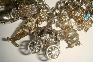 RARE UNIQUE VINTAGE SILVER ' FAIRY TALE/NURSERY RHYME ' CHARM X 33 BRACELET - 188g 6