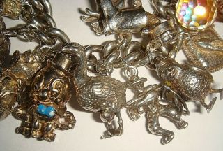 RARE UNIQUE VINTAGE SILVER ' FAIRY TALE/NURSERY RHYME ' CHARM X 33 BRACELET - 188g 7