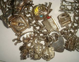 RARE UNIQUE VINTAGE SILVER ' FAIRY TALE/NURSERY RHYME ' CHARM X 33 BRACELET - 188g 9