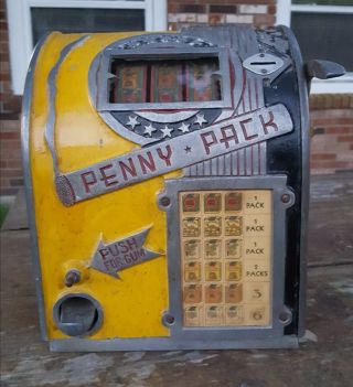 Antique Daval Penny Pack Three Reel Trade Simulator Slot Machine - Parts/repair