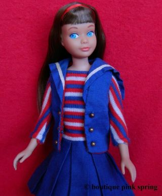 Vintage Mod Skipper Brunette Barbie Doll Straight Legs W/ Ship Ahoy Outfit