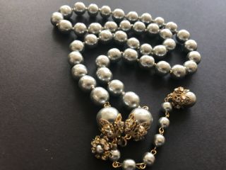 Sign Miriam Haskell Huge Silver Baroque Pearls Rhinestone Necklace Jewelry