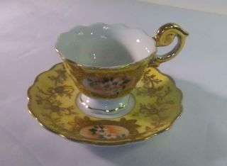 Miniature Porcelain Hand Painted Tea Cup & Saucer Gold Gilt - JAPAN 3