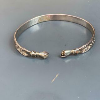 Vintage Victorian Revival Tribal Sterling Silver Hand Fist Cuff Bracelet