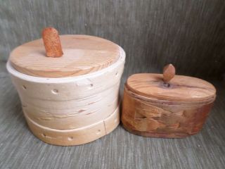 Set Of 2 Vintage Swedish Handmade Birch Bark Storage Box With Lid
