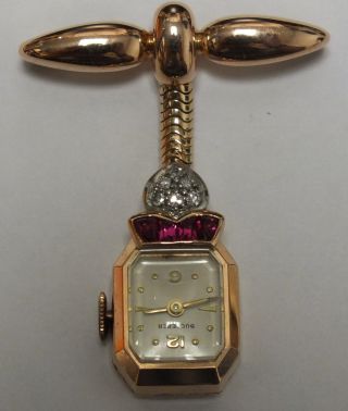 Vintage Ladies Diamond Bucherer Pin Watch In 18k Rose Plat