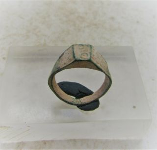 Ancient Roman Bronze Ring With Engravings On Bezel