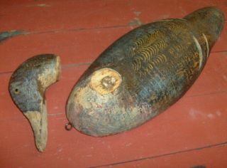 Antique Wooden Decoy Duck Hand Carved Hunting Folk Art Collectible Display Ooak