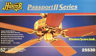 Vintage Hunter Ceiling Fan Passport Ii Antique Brass 25530 1991 - 1993