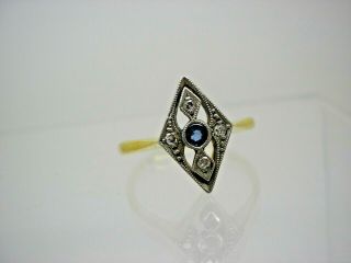 Art Deco 18ct Gold Platinum Diamond & Sapphire Marquise Shape Ring Size K