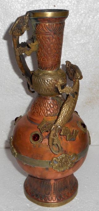 Vintage Copper And Brass Dragon Vase Hand Made And Hand Forged S2177